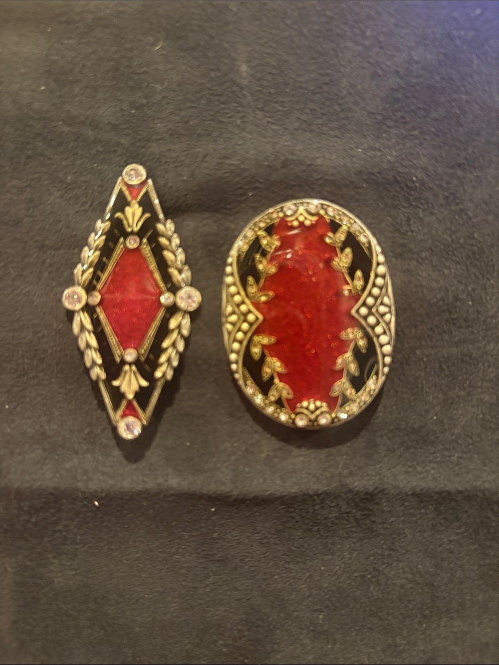 Gold-Tone Red Enamel Filigree Brooch Set